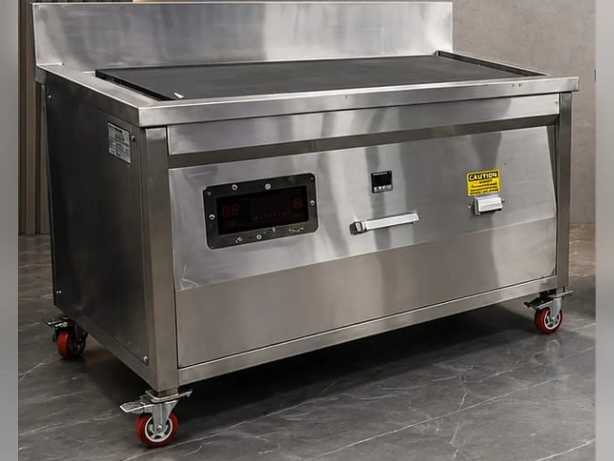 Rathin induction griddle flat top on caster wheels
