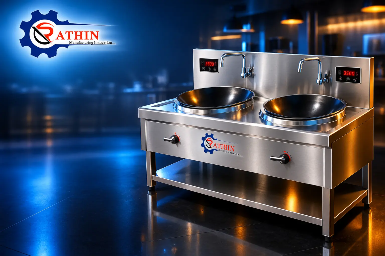 Rathin induction wok concave cooking unit in stainless steel